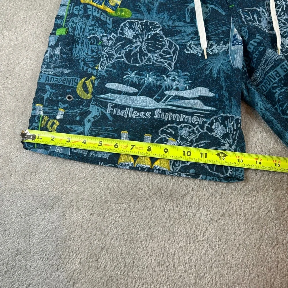 VTG Corona Extra Swim Trunks Mens 34 Blue Tropical Beer Board Shorts‎ Surf Rider